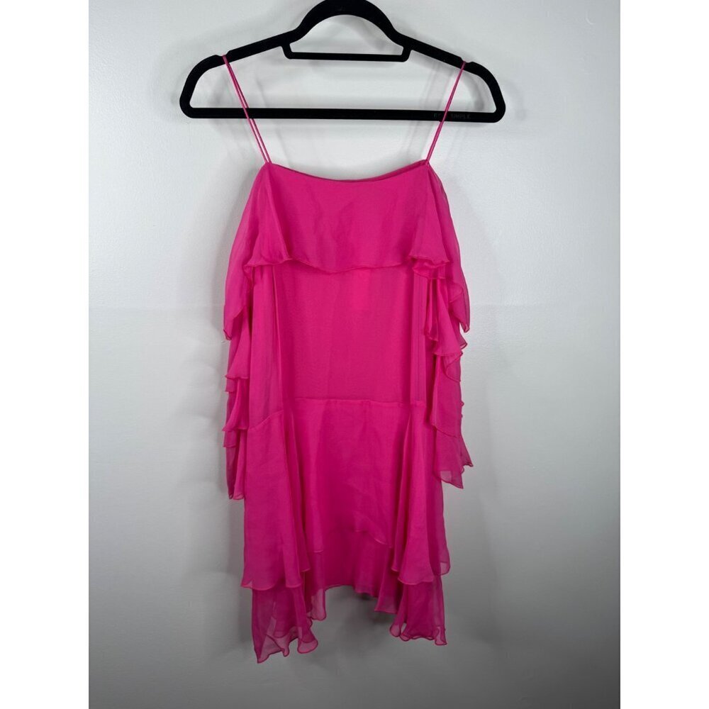 Alice + Olivia Lexis Pink Silk Tiered Ruffle Mini Dress Size 4 NWT - Picture 3 of 5